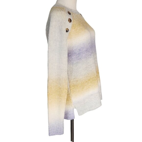 Market & Spruce Crew Neck Yellow Purple Ombre' Stripes Sweater Women's Size M - Picture 2 of 14